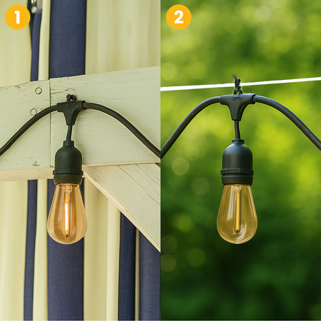 Záhradná vonkajšia svetelná reťaz Girland 20m 40x žiarovky E27 1,3W 2200K MALUS Lumiled