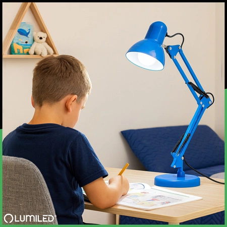 Stolová kresliaca lampa E27 TOBI Blue Lumiled + držiak na dosku