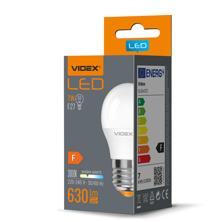 LED žiarovka E27 G45 guľka 7W = 50W 630lm 3000K teplá biela 240° Videx