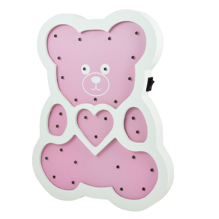 Sanico Goldlux Dekoratívna bielo-ružová lampa na batérie s medvedíkom