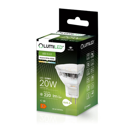 10x LED žiarovka GU5.3 Reflector MR11 2,5W = 20W 220lm 4000K neutrálna biela 120° 12V LUMILED