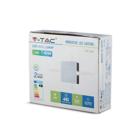 Nástenné svietidlo LED 4W 3000K IP65 4-bodové biele štvorcové VT-704 V-TAC