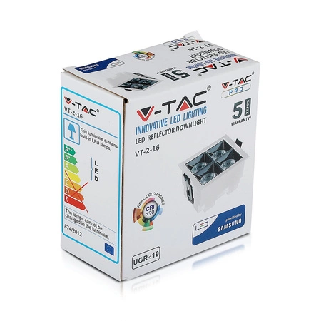 Bodové 16W 5700K SMD SAMSUNG CHIP štvorcové LED svietidlo na zapustenie VT-2-16 V-TAC