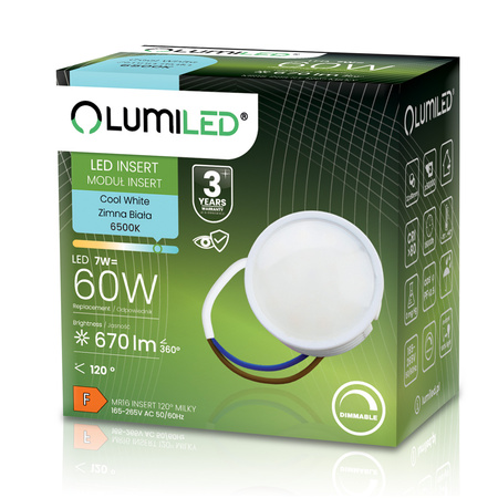 10x LED žiarovkový modul INSERT Reflektor 7W = 60W 670lm 6500K studená biela 120° Stmievateľná LUMILED