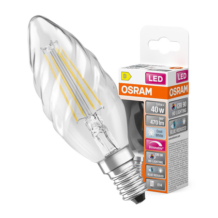 LED žiarovka BW35 sviečka E14 3,4W = 40W 470lm 4000K neutrálna biela CRI90 300° Stmievateľné vlákno SUPERSTAR PLUS CLASSIC Osram