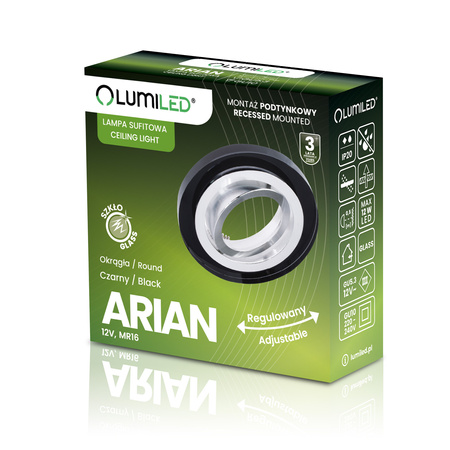 ARIAN MR16 GU10 LUMILED Stropné sklenené halogénové svietidlo Kruhové pohyblivé čierne