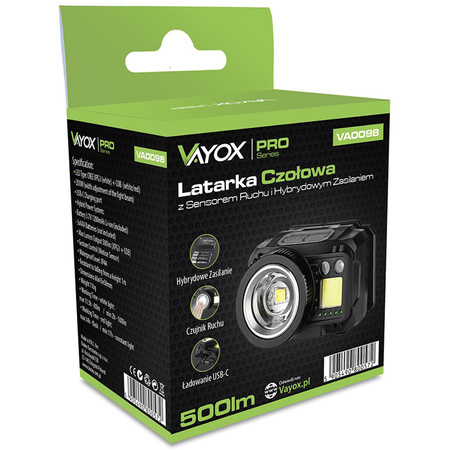 LED svetlomet XPG3 + COB Zoom Hybridný napájací zdroj Senzor pohybu VA0098 Vayox