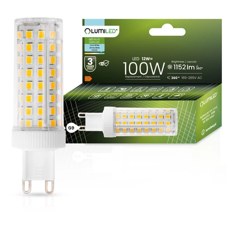 4x LED žiarovka G9 kapsula 12W = 100W 1152lm 6500K studená biela 360° LUMILED