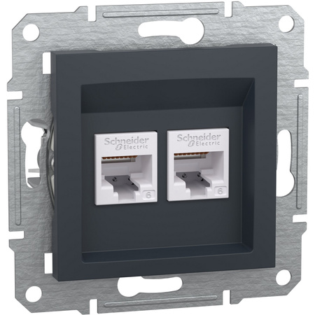 Dvojitá počítačová zásuvka 2x RJ45 cat. 6 UTP bez rámčeka Asfora IP20 antracitová