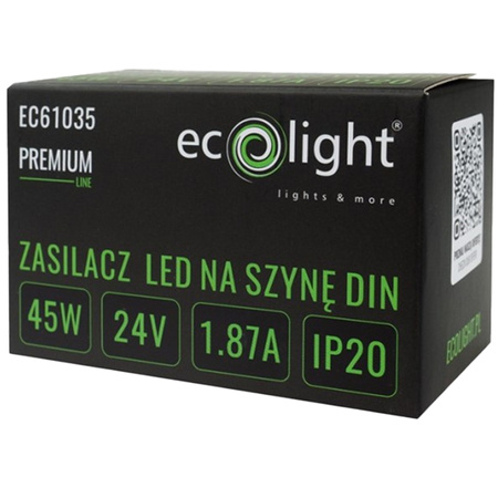 Napájací zdroj na DIN lištu pre LED pásky 45W 24V 1,87A IP20 PREMIUM Ecolight