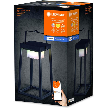 Záhradná lampa Smart Solar Lantern 2,5 W 200lm 3000K teplá biela RGB + W Stmievateľná IP44 Čierna SMART + Bluetooth Solar Ledvance