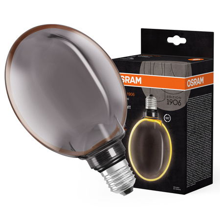 Dekoratívna LED žiarovka G130 guľa E27 4W = 12W 110lm 1800K teplá biela 330° dymové vlákno stmievateľné Vintage 1906 Osram