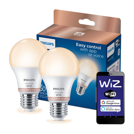 2x LED žiarovka E27 A60 8W = 60W 806lm 2700-6500K TW Smart SMART WiFi Bluetooth App WiZ Philips