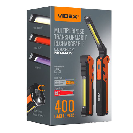 Nabíjateľná LED ručná baterka 5W 400lm 5 módov UV stmievanie Videx