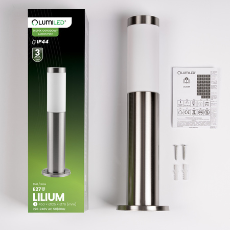 Vonkajšia záhradná lampa E27 INOX PIPE 45cm Lilium Lumiled