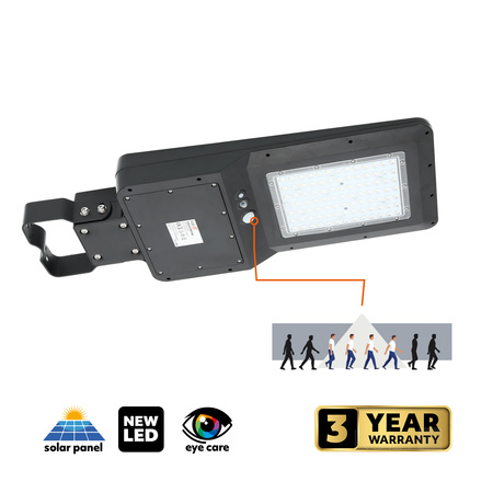 Solárne LED priemyselné pouličné svietidlo 40W 6000lm 4000K neutrálna biela so senzorom pohybu a súmraku IP65 čierna ulica Kobi