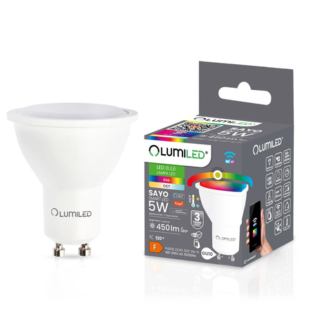 LED žiarovka GU10 5W 450lm RGB CCT Stmievateľná Smart TUYA WiFi SMART SAYO LUMILED