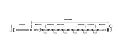Záhradná vonkajšia svetelná reťaz Girland 10 m 10x žiarovky E27 7W 4000K NARCI Lumiled