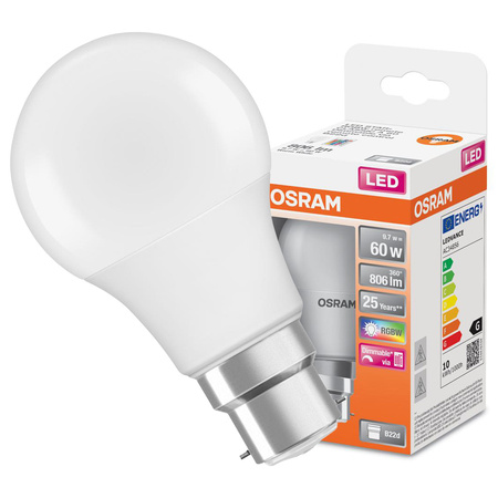 LED žiarovka A60 B22d 9,7W = 60W 806lm 2700K RGBW 200° stmievateľná Pilot Retrofit Filament Osram