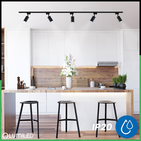 Súprava osvetľovacích líšt 3 m čierna + 5x SAGI GU10 čierna a zlatá + LUMILED spínač