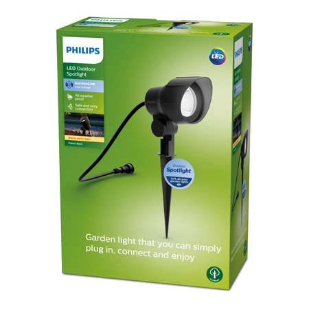 LED reflektorová záhradná lampa 6W 600lm 2700K IP44 čierna nízkonapäťová 12V Philips