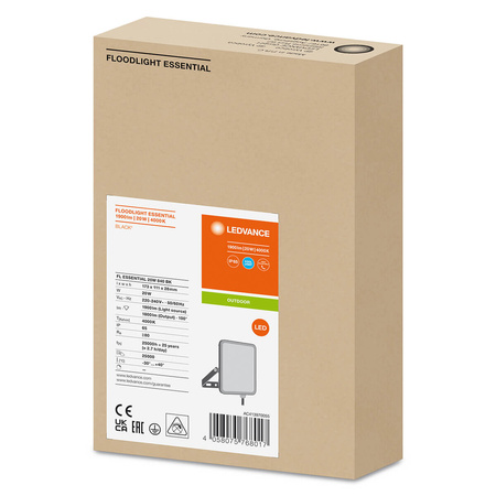 LED reflektor Vonkajší reflektor 20W 1800lm 4000K IP65 Black Essentials Ledvance