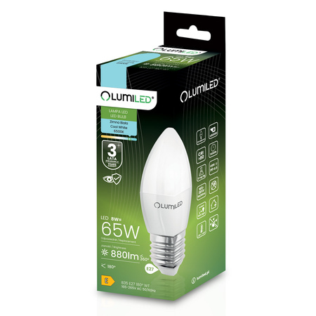 6x LED E14 CANDLE 8W = 60W 6500K studená biela CCD žiarovka