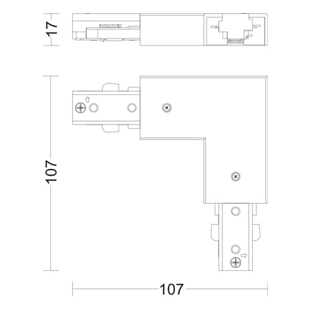 Uhlový konektor typ L ľavý konektor pre jednofázové zbernice LED osvetlenia čierny EasyLink Philips