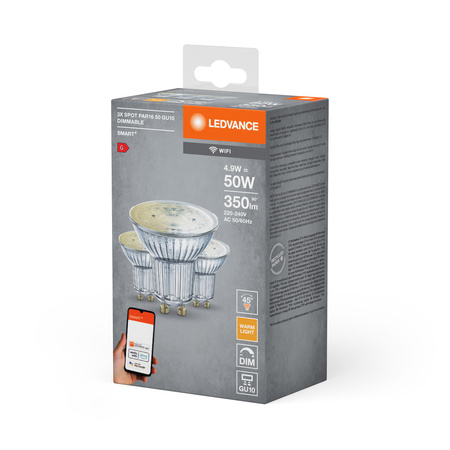 3x LED GU10 reflektorová žiarovka 5W 350lm 2700K teplá biela stmievateľná SMART+ WiFi Ledvance
