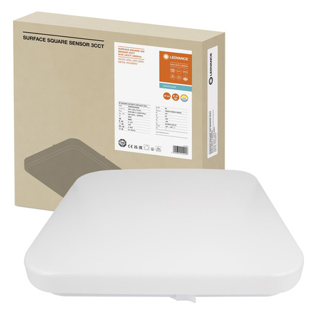 LED panelové stropné svietidlo 24W 2000lm 3000K - 4000K - 5000K CCT so súmrakovým snímačom pohybu povrchová montáž biela 33x33cm povrch Ledvance
