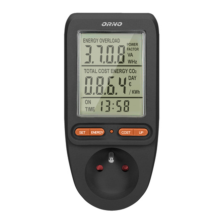 Merač spotreby elektrickej energie s LCD displejom Merač spotreby elektrickej energie pre zásuvku ORNO