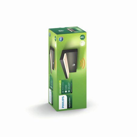 Vonkajšie nástenné svietidlo LED 9W 1000lm 2700K IP44pohybovým a súmrakovým senzorom Antracit Bustan Philips