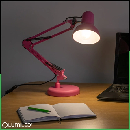 Stolová kresliaca lampa E27 TOBI Pink Lumiled + stolový držiak