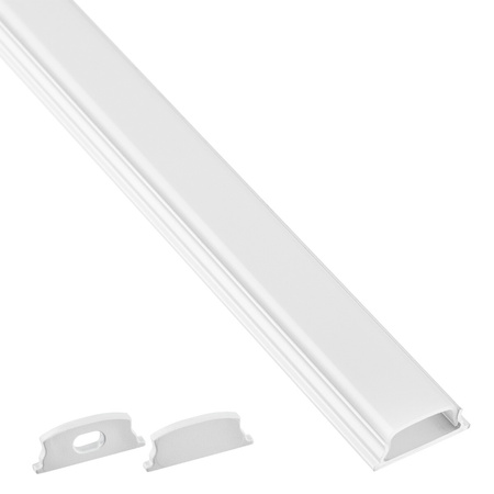 Hliníkový profil pre LED KM34 Silver Povrchová montáž 2m + Mliečny kryt + Koncové krytky