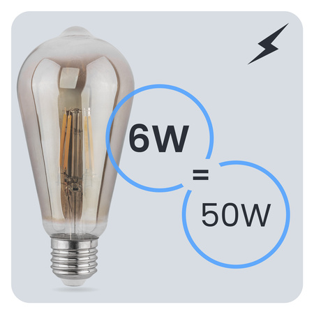 6x LED žárovka E27 Edison ST64 6W = 50W 660lm 2200K teplá 360° DIMMION FILAMENT LUMILED