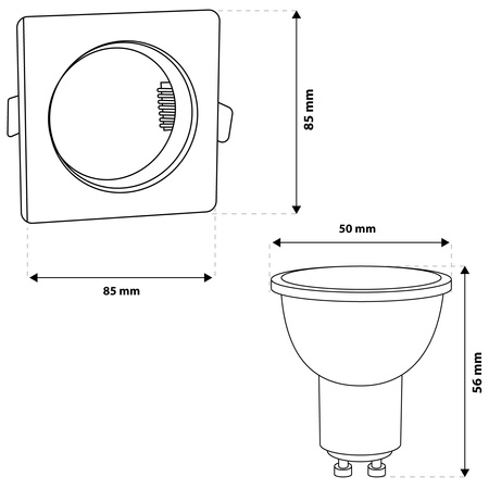 TRIX 3v1 GU10 6W 4000K Silver Glossy LUMILED štvorcové halogénové svietidlo na zapustenie