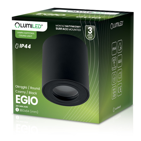 Stropné bodové svietidlo HALOGEN Tuba EGIO GU10 Round Black LUMILED na povrchovú montáž