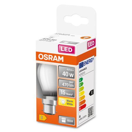 LED žiarovka P45 guľka B22d 4W = 40W 470lm 2700K teplá biela 300° Retrofit Filament CLASSIC Osram