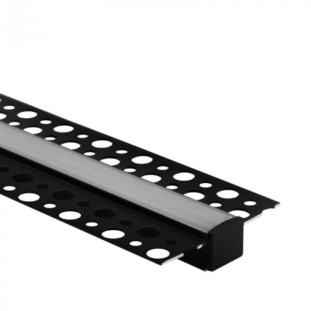 Hliníkový LED profil pre sadrokartón REGIPS Zapustená zapustená montáž Čierna 2 m s matným difúzorom pre LED pásy + krytky Ecolight GP series