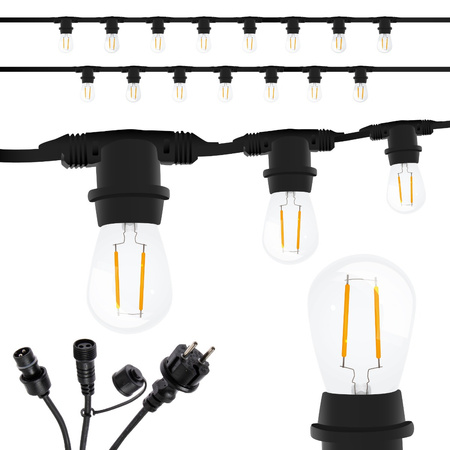 Záhradná vonkajšia svetelná reťaz Girland 15m 15xE27 + LED žiarovky 2W 3000K Lumiled