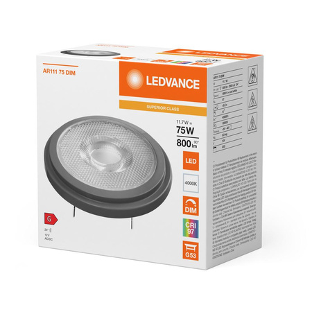 LED žiarovka G53 reflektor AR111 11,7W = 75W 800lm 4000K neutrálna biela 24° CRI97 12V Stmievateľná Ledvance