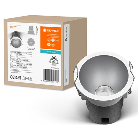 LED zapustené stropné zapustené bodové svietidlo 5W 400lm 4000K, neutrálna biela sieť biela strieborná Downlight Slim Ledvance