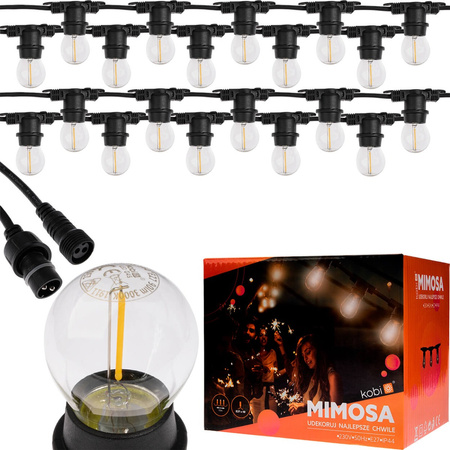 Záhradná vonkajšia svetelná reťaz Girland 10m 20xE27 LED 1,3W Kobi
