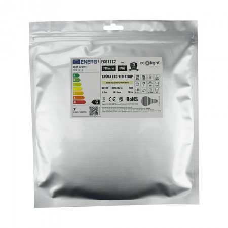 LED pásik COB 7W/m 735lm/m 320LED/m 12V 3000K, teplá biela IP67 Roll 5m Ecolight