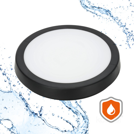 LED stropný plafón do kúpeľnepovrchovou montážou 18W 1710lm 4000K 120° so senzorom pohybu a súmraku čierny IP65 Nairos Kobi