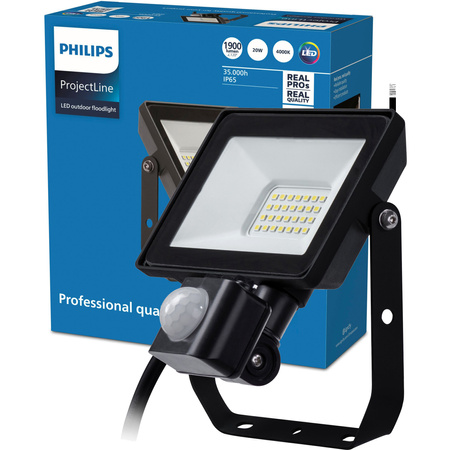 LED reflektor 20W 1900lm 4000K IP65 so senzorom pohybu a súmraku čierny ProjectLine Philips
