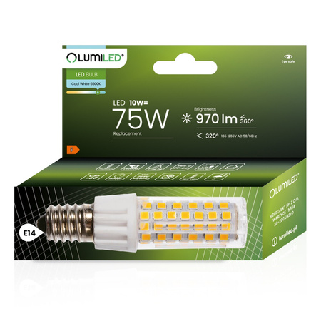 LED žiarovka E14 Tubular T25 10W = 75W 970lm 6500K studená biela 320° LUMILED