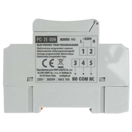 Časovač zapnutia/vypnutia LCD Digitálny plán 7 dní PC-2E-DIN Ecolight