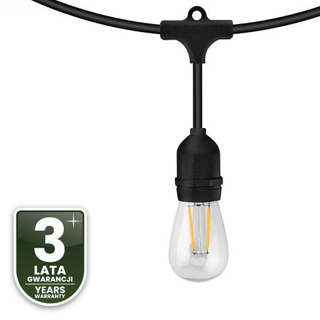 Záhradná vonkajšia svetelná reťaz Girland 20m 40x žiarovky E27 2W 3000K MALUS Lumiled