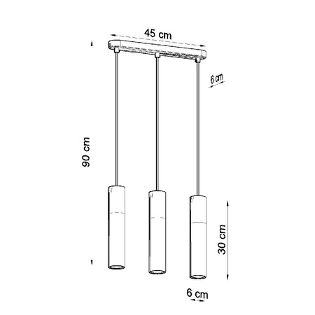 Stropné závesné svietidlo 3x GU10 Tubular Black Grey Modern Borigio Sollux